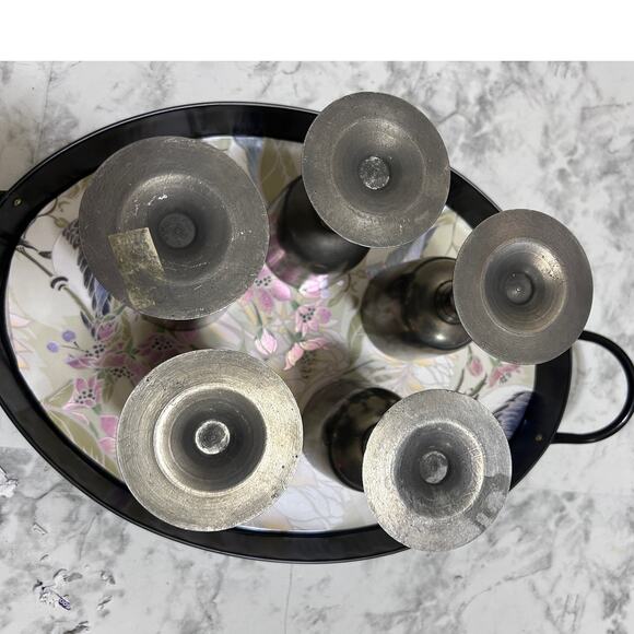 Vintage John Somers Handcrafted Pewter Silver Goblets (5) JS 6.25" Collectible - Picture 6 of 9